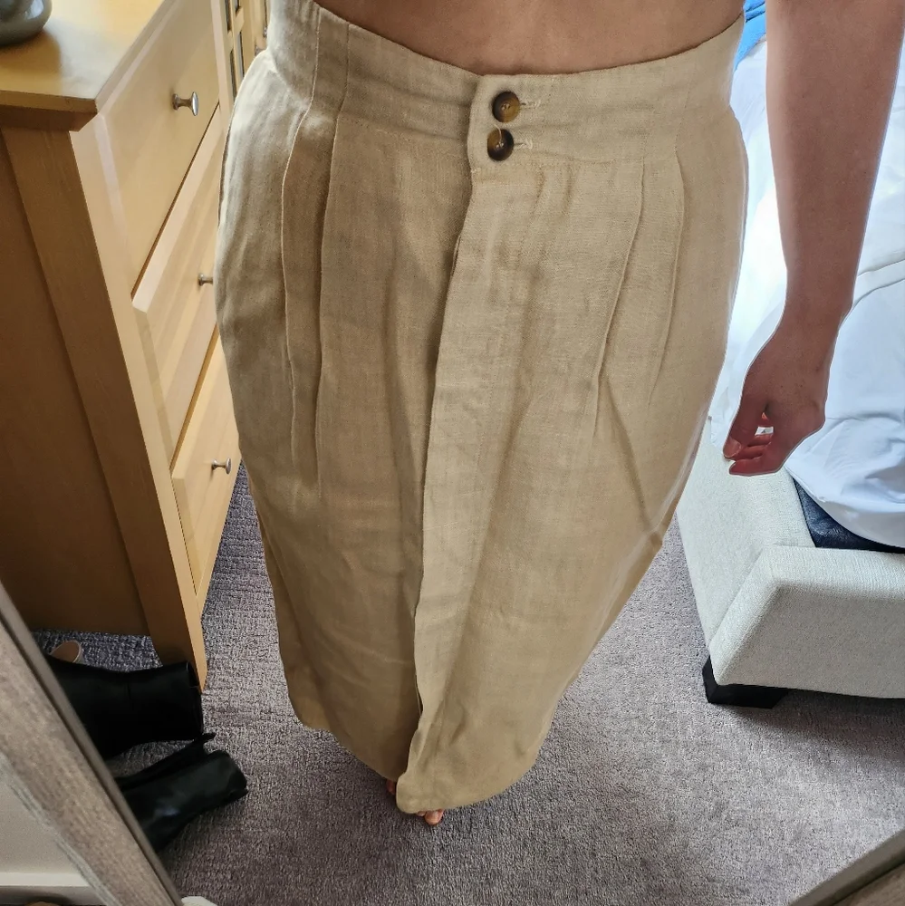 Vintage Tan Linen Maxi Skirt - Picture 1 of 8